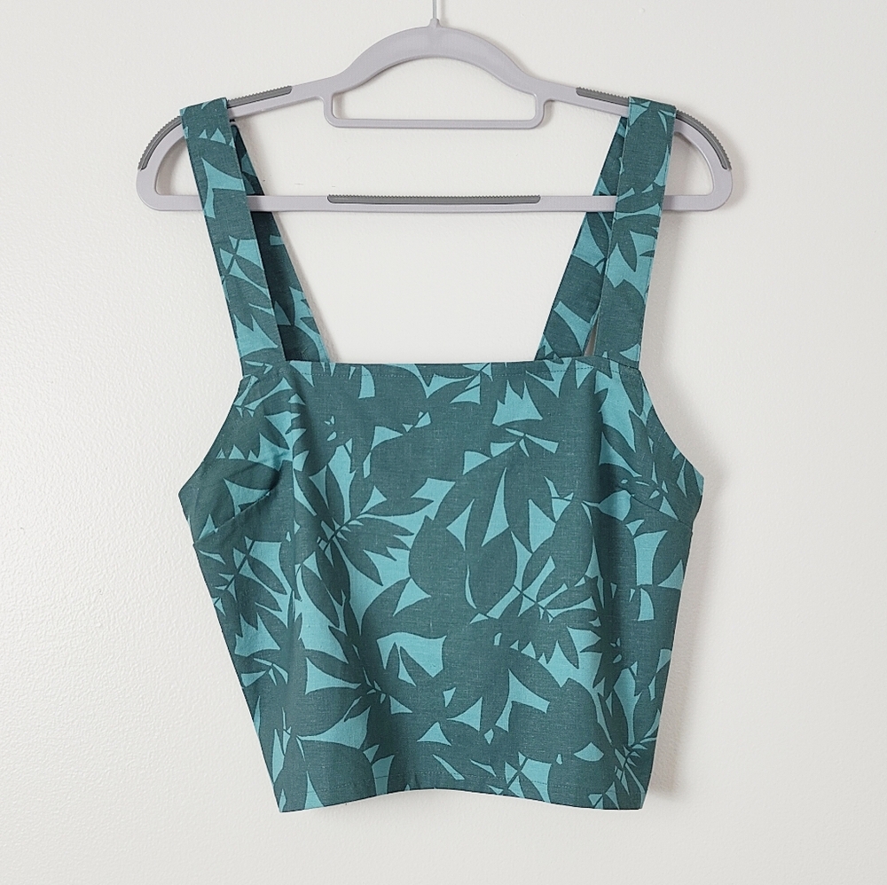 UpWest Hemp Cabana Palm Sleeveless Top Medium Resort Tank Green Leaf Print